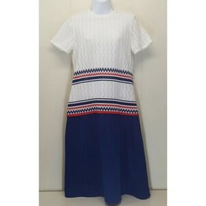 Joan‎ Curtis 12 Dress Americana Patriotic Nautical Striped Cable Knit Mod 60s